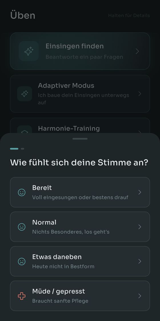 Finde mein Einsingen fragt, wie sich deine Stimme anfühlt