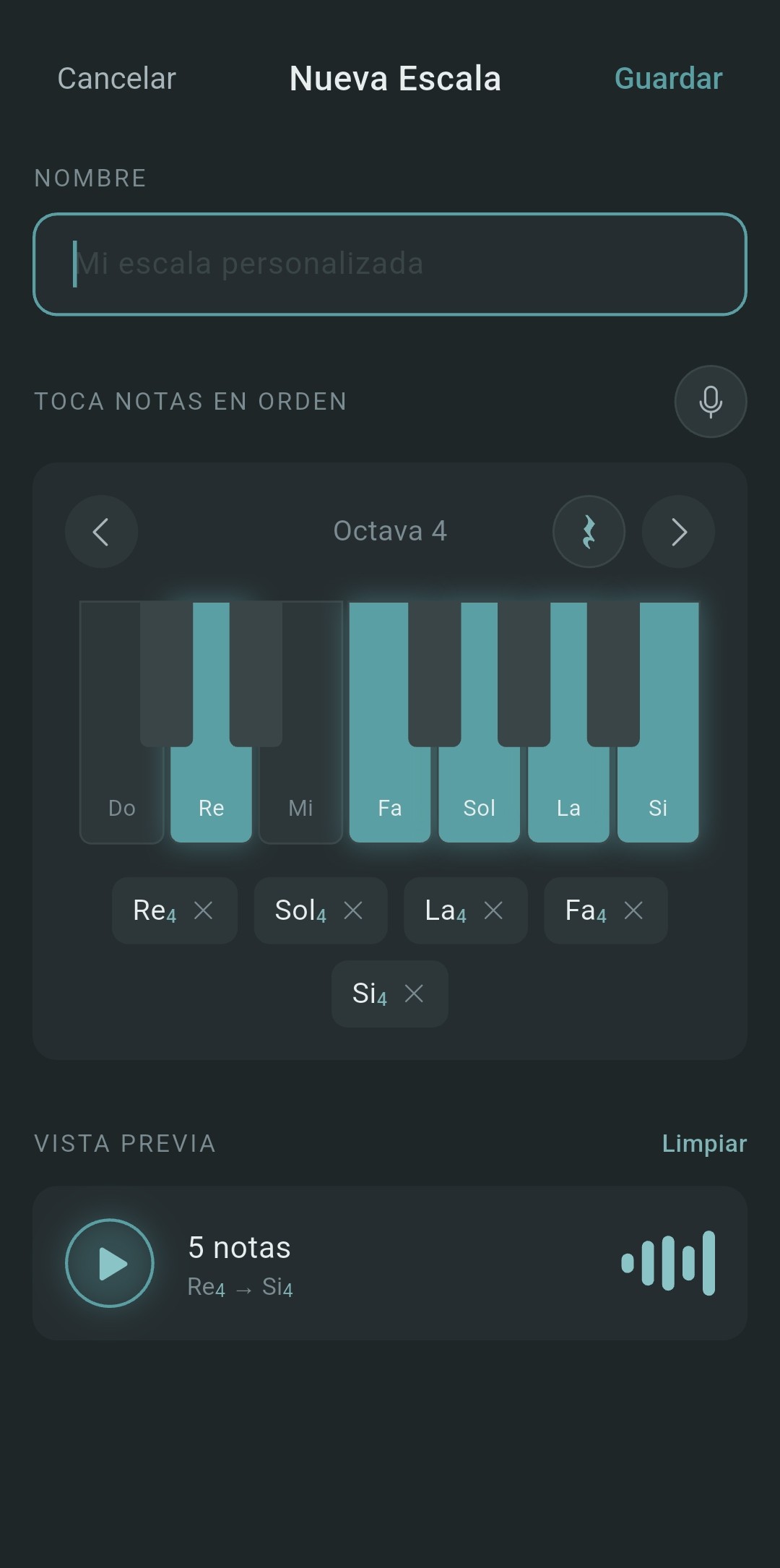 Crear escala personalizada